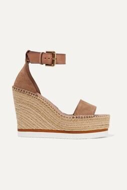 See by Chloé Glyn Espadrille Wedge Sandals Tan Suede Womens SIZE 39 EU 8.5-9. US